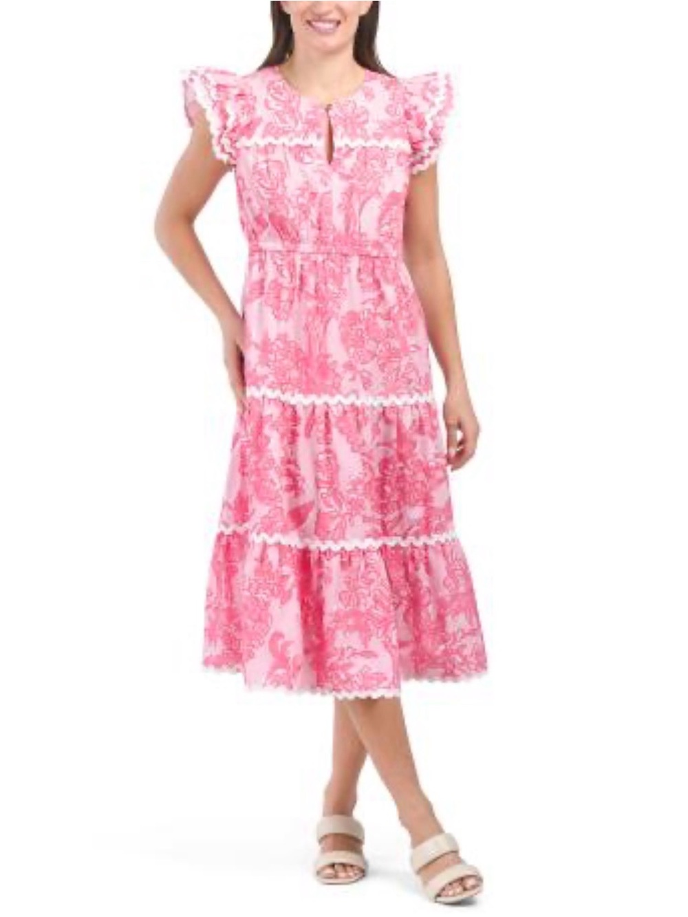 EUC STS Sail to Sable Pink Printed Tiered Midi Dress